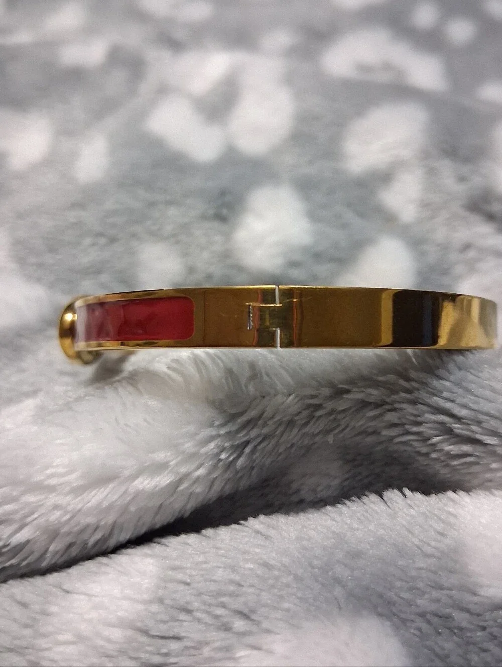 Gold-Tone Red Enamel Oval Center Bangle Bracelet